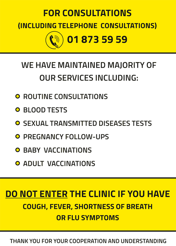 Jervis Medical Centre, COVID-19 consultations notice