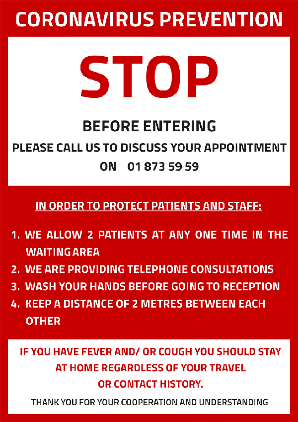 COVIC prevention notice for Jervis Medical Centre